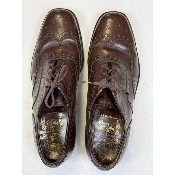 JOHNSTON & MURPHY ARISTOCRAFT Wingtip Brogue Shoe Men’s Sz 10 C/A Brown Lace VTG - Picture 2 of 10